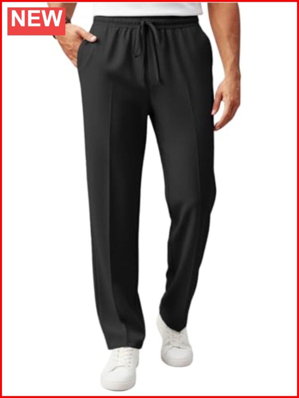 Mens Casual Pants Drawstring Elastic Waist Sweatpants Pleated Lightweight Loose